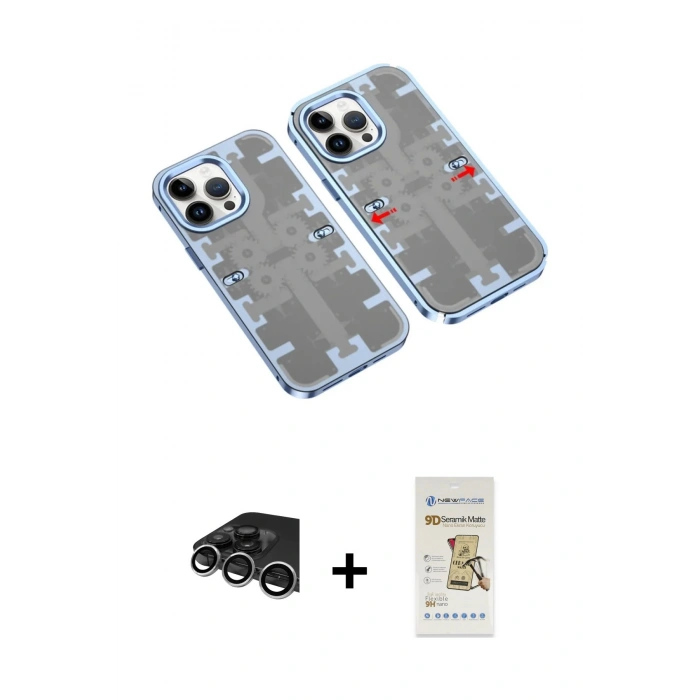 MARSİLYAN™- iPhone 14 Pro Max Kılıf Ufuk Doku Prime - Siyah Mat Seramik Nano Ekran Koruyucu + Raze Metal Kamera Lens - GS