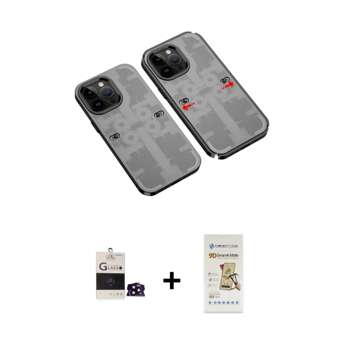 MARSİLYAN™- iPhone 14 Pro Max Kılıf Ufuk Doku Prime - Siyah Mat Seramik Nano Ekran Koruyucu + Bilvis Titan Kamera Lens - SH