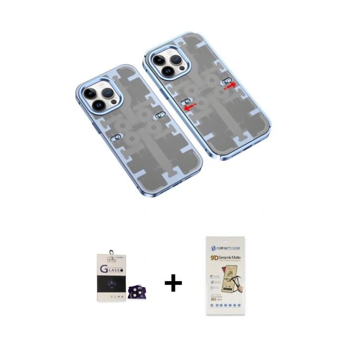 MARSİLYAN™- iPhone 14 Pro Max Kılıf Ufuk Doku Prime - Siyah Mat Seramik Nano Ekran Koruyucu + Bilvis Titan Kamera Lens - SH