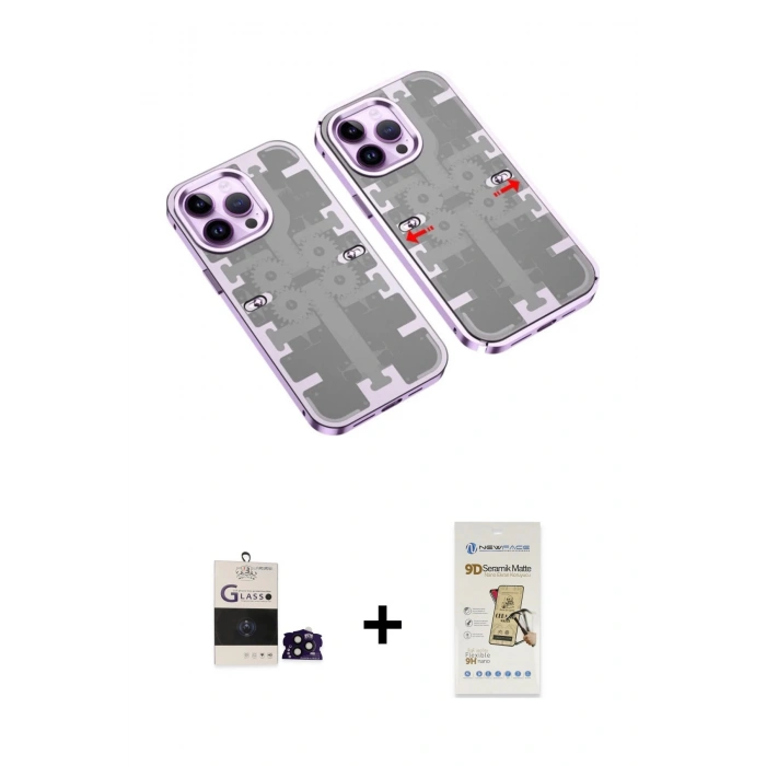 MARSİLYAN™- iPhone 14 Pro Max Kılıf Ufuk Doku Prime - Siyah Mat Seramik Nano Ekran Koruyucu + Bilvis Titan Kamera Lens - SH
