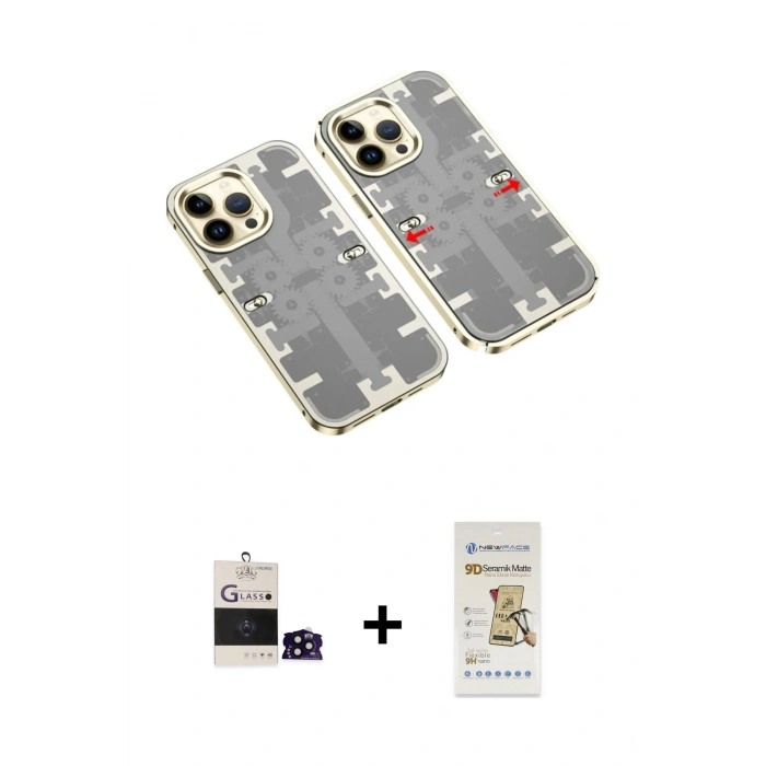 MARSİLYAN™- iPhone 14 Pro Max Kılıf Ufuk Doku Prime - Siyah Mat Seramik Nano Ekran Koruyucu + Bilvis Titan Kamera Lens - SH
