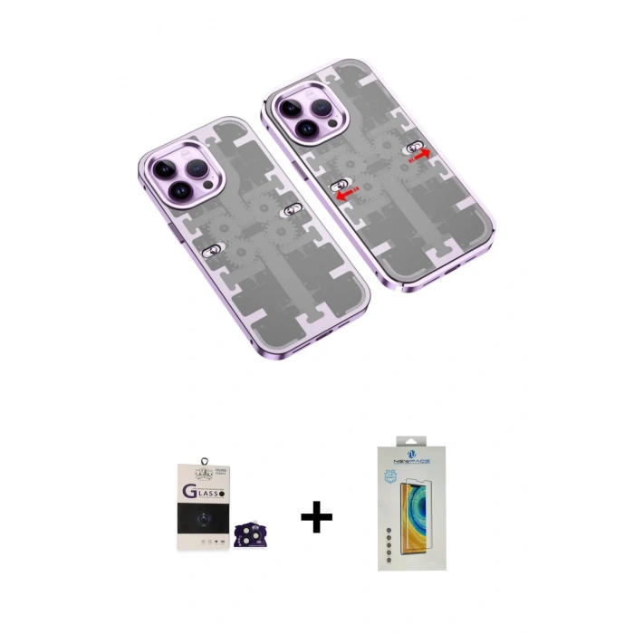 MARSİLYAN™- iPhone 14 Pro Max Kılıf Ufuk Doku Prime - Siyah Polymer Nano Ekran Koruyucu + Bilvis Titan Kamera Lens - DNMR