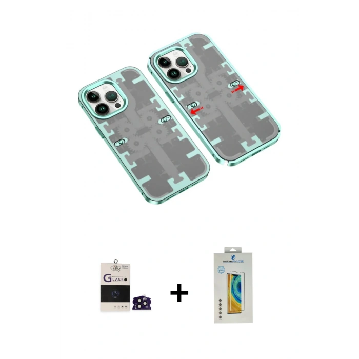 MARSİLYAN™- iPhone 14 Pro Max Kılıf Ufuk Doku Prime - Siyah Polymer Nano Ekran Koruyucu + Bilvis Titan Kamera Lens - DNMR