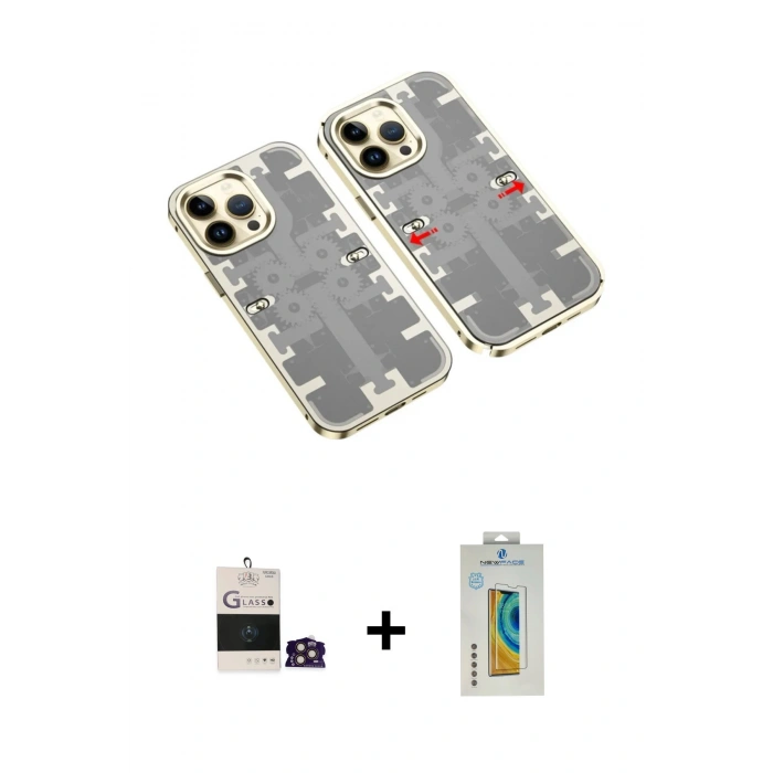 MARSİLYAN™- iPhone 14 Pro Max Kılıf Ufuk Doku Prime - Siyah Polymer Nano Ekran Koruyucu + Bilvis Titan Kamera Lens - GD