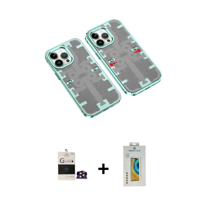 MARSİLYAN™- iPhone 14 Pro Max Kılıf Ufuk Doku Prime - Siyah Polymer Nano Ekran Koruyucu + Bilvis Titan Kamera Lens - GD
