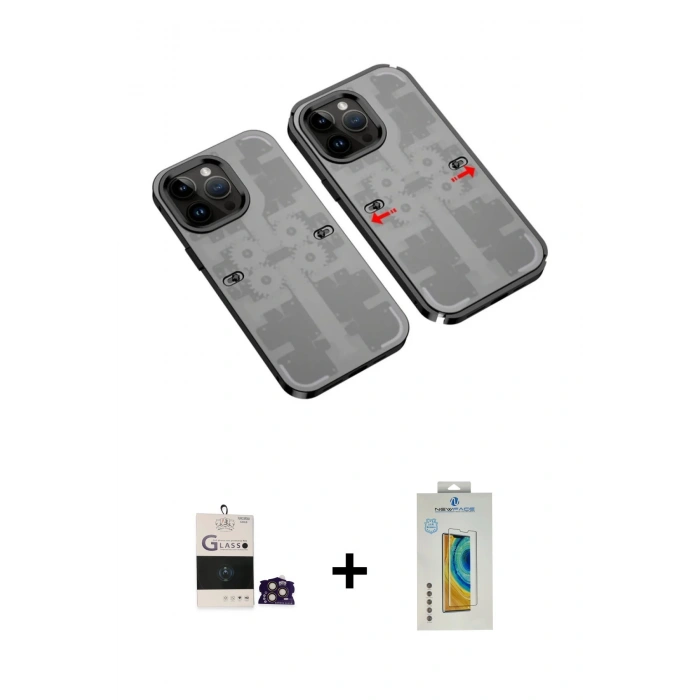 MARSİLYAN™- iPhone 14 Pro Max Kılıf Ufuk Doku Prime - Siyah Polymer Nano Ekran Koruyucu + Bilvis Titan Kamera Lens - GD