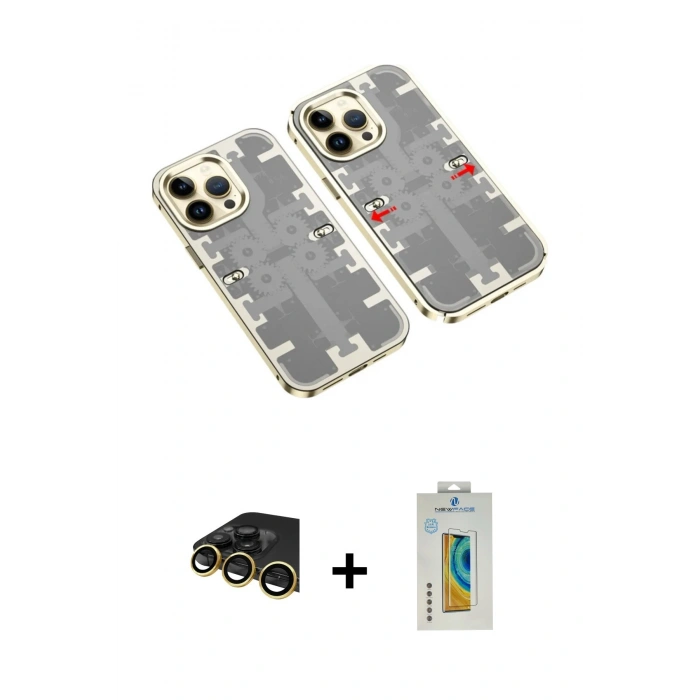 MARSİLYAN™- iPhone 14 Pro Max Kılıf Ufuk Doku Prime - Siyah Polymer Nano Ekran Koruyucu + Raze Metal Kamera Lens - GD