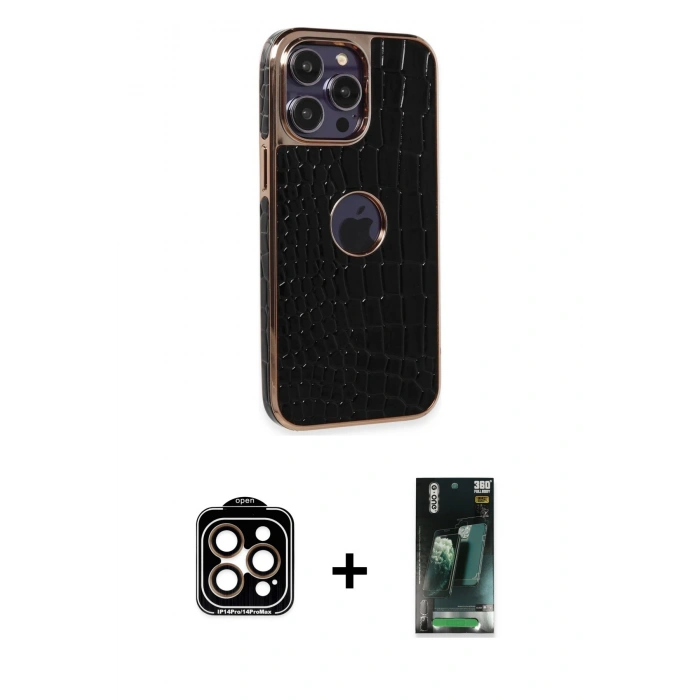MARSİLYAN™- iPhone 14 Pro Max Kılıf Ufuk Form Prime - Şeffaf 360 Full Body Arka Koruyucu + PVD Metal Kamera Lens - TU