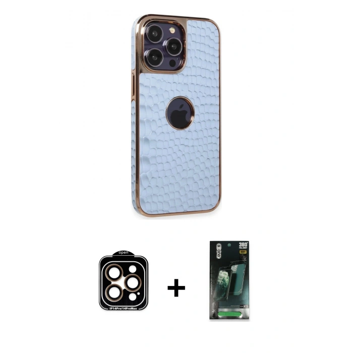 MARSİLYAN™- iPhone 14 Pro Max Kılıf Ufuk Form Prime - Şeffaf 360 Full Body Arka Koruyucu + PVD Metal Kamera Lens - TU