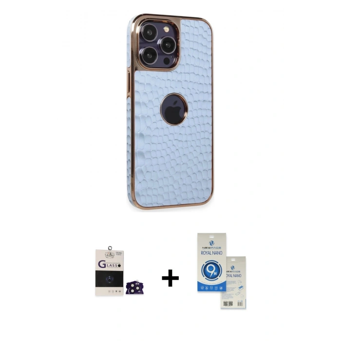 MARSİLYAN™- iPhone 14 Pro Max Kılıf Ufuk Form Prime - Şeffaf Royal Nano Ekran Koruyucu + Derin Mor Bilvis Titan Kamera Lens