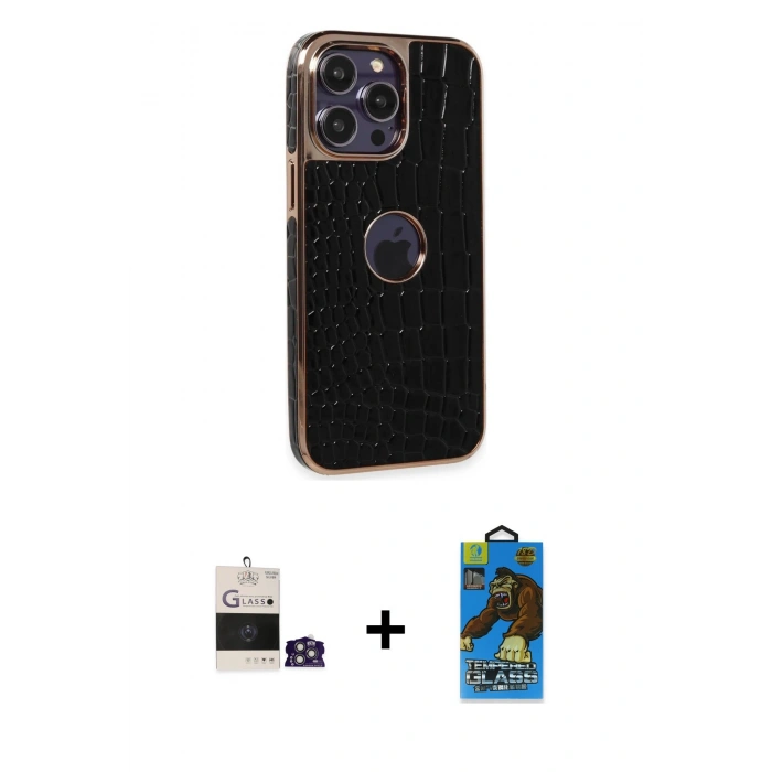 MARSİLYAN™- iPhone 14 Pro Max Kılıf Ufuk Form Prime - Siyah 18D Cam Ekran Koruyucu + Bilvis Titan Kamera Lens - GS