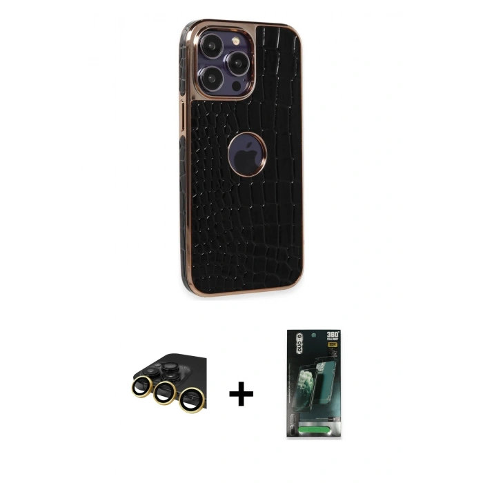 MARSİLYAN™- iPhone 14 Pro Max Kılıf Ufuk Form Prime - Siyah 360 Mat Full Body Arka Koruyucu + Raze Metal Kamera Lens - GD