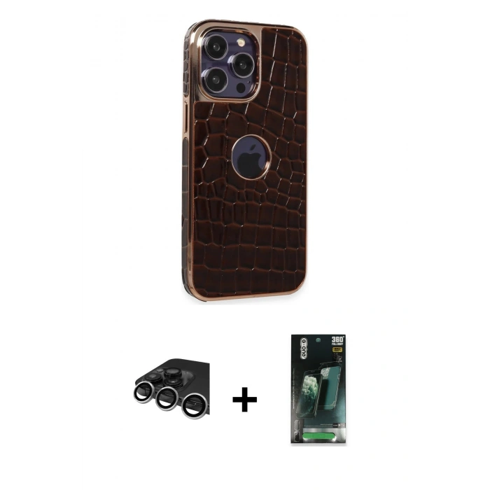 MARSİLYAN™- iPhone 14 Pro Max Kılıf Ufuk Form Prime - Siyah 360 Mat Full Body Arka Koruyucu + Gümüş Raze Metal Kamera Lens