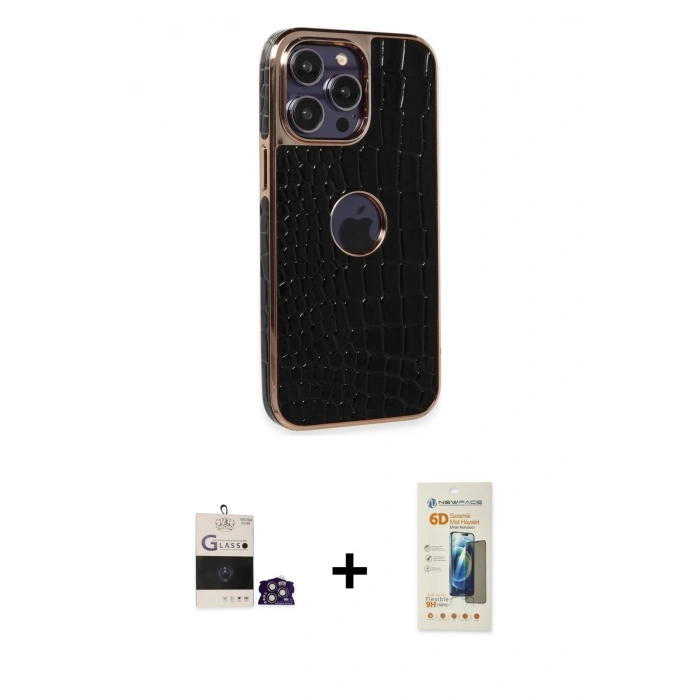 MARSİLYAN™- iPhone 14 Pro Max Kılıf Ufuk Form Prime - Siyah 6D Mat Seramik Hayalet Nano Ekran Koruyucu + Gümüş Bilvis Titan Kamera Lens