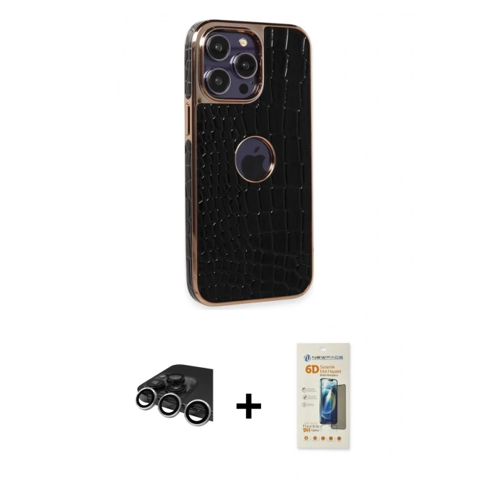 MARSİLYAN™- iPhone 14 Pro Max Kılıf Ufuk Form Prime - Siyah 6D Mat Seramik Hayalet Nano Ekran Koruyucu + Raze Metal Kamera Lens - GS