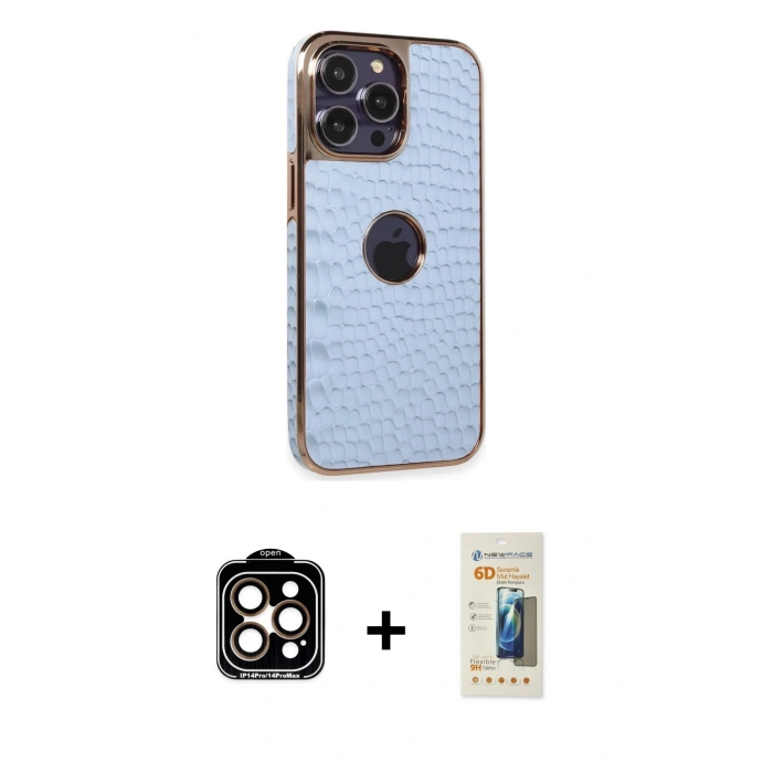 MARSİLYAN™- iPhone 14 Pro Max Kılıf Ufuk Form Prime - Siyah 6D Mat Seramik Hayalet Nano Ekran Koruyucu + PVD Metal Kamera Lens - TU