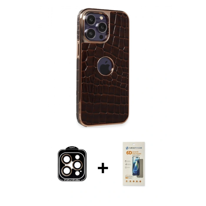 MARSİLYAN™- iPhone 14 Pro Max Kılıf Ufuk Form Prime - Siyah 6D Mat Seramik Hayalet Nano Ekran Koruyucu + PVD Metal Kamera Lens - TU