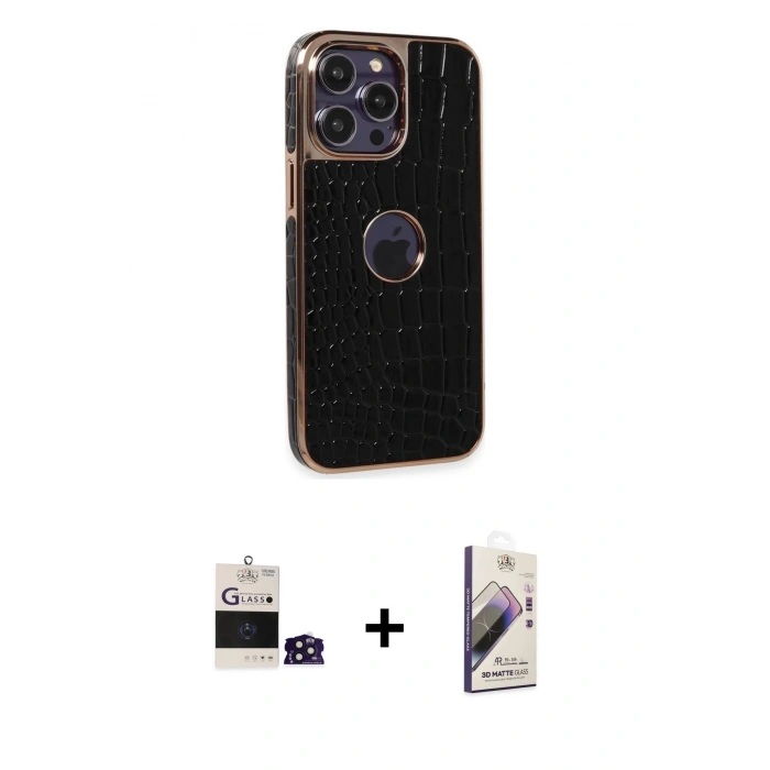 MARSİLYAN™- iPhone 14 Pro Max Kılıf Ufuk Form Prime - Siyah Bilvis 3D Mat Cam Ekran Koruyucu + Bilvis Titan Kamera Lens - DNMR
