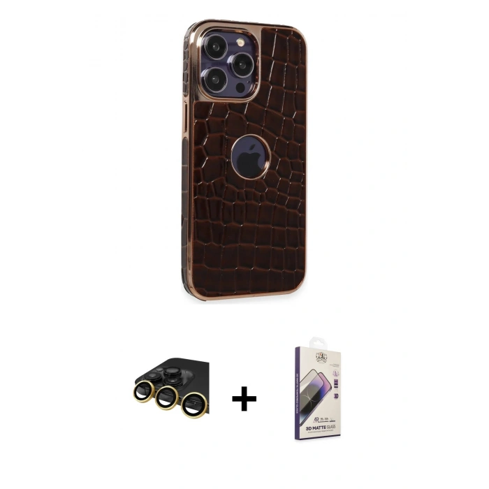 MARSİLYAN™- iPhone 14 Pro Max Kılıf Ufuk Form Prime - Siyah Bilvis 3D Mat Cam Ekran Koruyucu + Raze Metal Kamera Lens - GD
