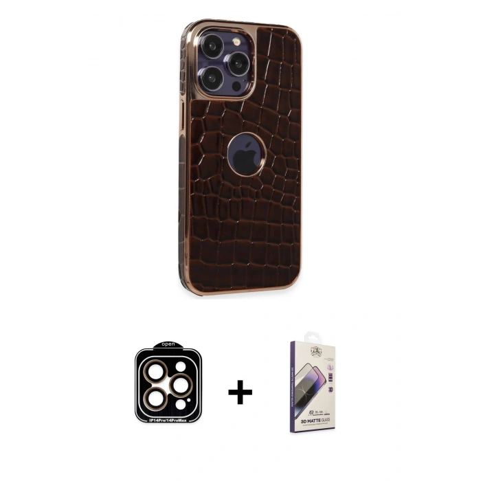 MARSİLYAN™- iPhone 14 Pro Max Kılıf Ufuk Form Prime - Siyah Bilvis 3D Mat Cam Ekran Koruyucu + PVD Metal Kamera Lens - TU