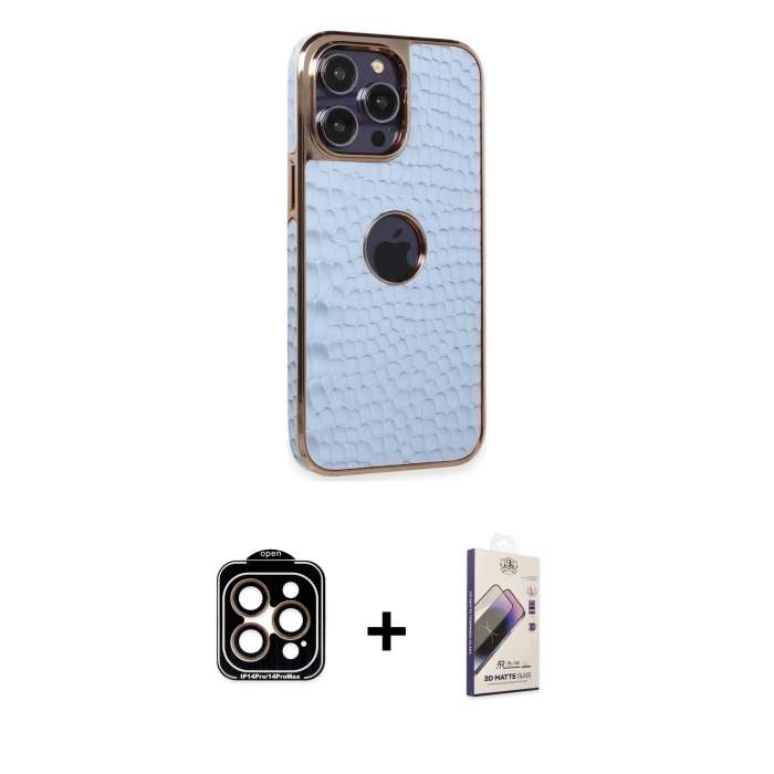 MARSİLYAN™- iPhone 14 Pro Max Kılıf Ufuk Form Prime - Siyah Bilvis 3D Mat Cam Ekran Koruyucu + PVD Metal Kamera Lens - TU