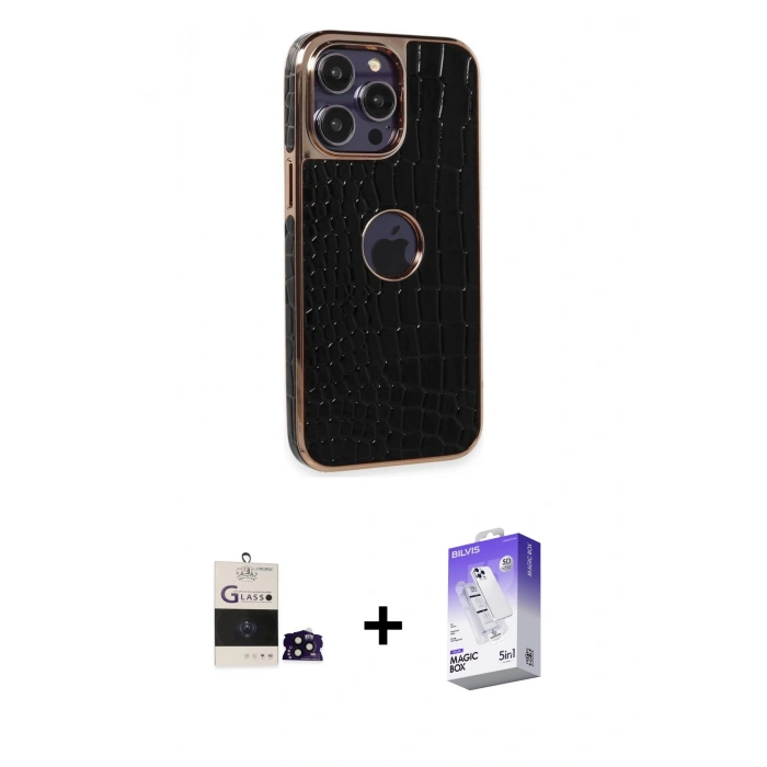MARSİLYAN™- iPhone 14 Pro Max Kılıf Ufuk Form Prime - Siyah Bilvis 5in1 3D Magic Cam Ekran Koruyucu + Bilvis Titan Kamera Lens - SH