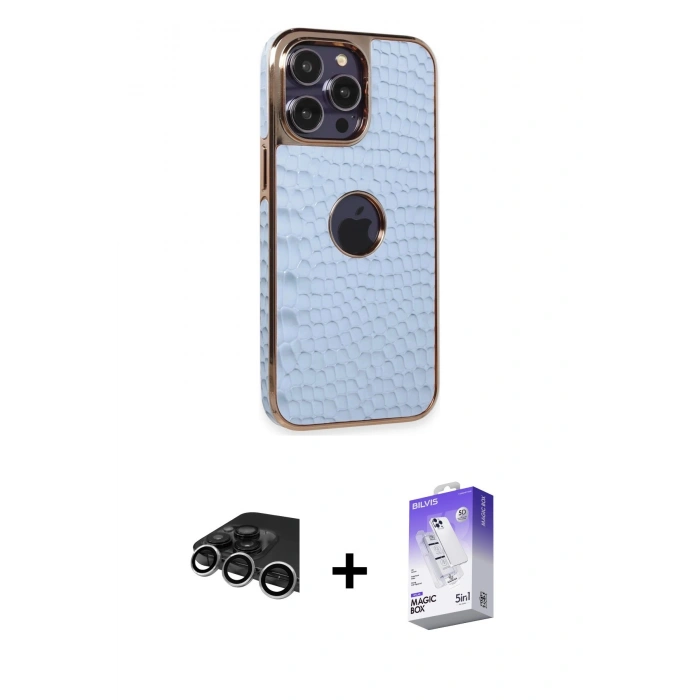 MARSİLYAN™- iPhone 14 Pro Max Kılıf Ufuk Form Prime - Siyah Bilvis 5in1 3D Magic Cam Ekran Koruyucu + Raze Metal Kamera Lens - GS