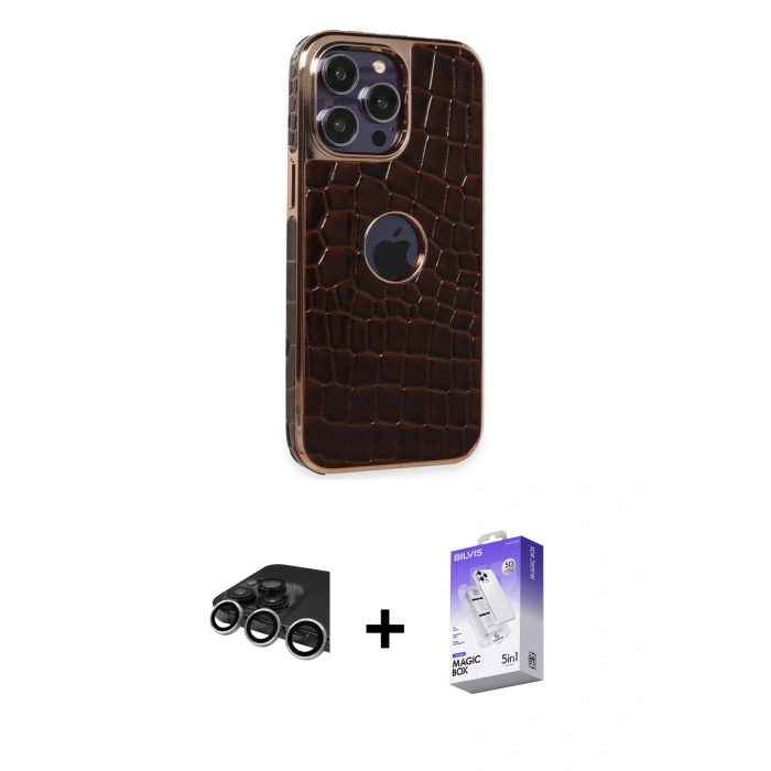 MARSİLYAN™- iPhone 14 Pro Max Kılıf Ufuk Form Prime - Siyah Bilvis 5in1 3D Magic Cam Ekran Koruyucu + Raze Metal Kamera Lens - GS