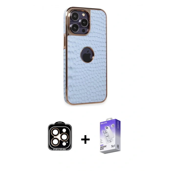 MARSİLYAN™- iPhone 14 Pro Max Kılıf Ufuk Form Prime - Siyah Bilvis 5in1 3D Magic Cam Ekran Koruyucu + Turuncu PVD Metal Kamera Lens