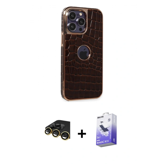 MARSİLYAN™- iPhone 14 Pro Max Kılıf Ufuk Form Prime - Siyah Bilvis 5in1 5D Magic Hayalet Cam Ekran Koruyucu + Raze Metal Kamera Lens - GD