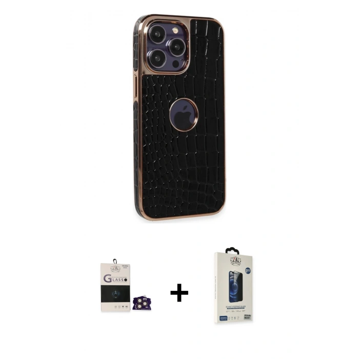 MARSİLYAN™- iPhone 14 Pro Max Kılıf Ufuk Form Prime - Siyah Bilvis Hayalet Cam Ekran Koruyucu + Bilvis Titan Kamera Lens - GD