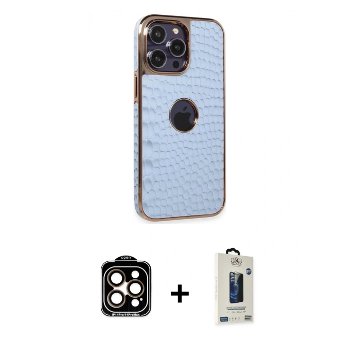 MARSİLYAN™- iPhone 14 Pro Max Kılıf Ufuk Form Prime - Siyah Bilvis Hayalet Cam Ekran Koruyucu + Turuncu PVD Metal Kamera Lens