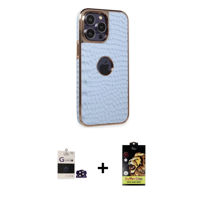 MARSİLYAN™- iPhone 14 Pro Max Kılıf Ufuk Form Prime - Siyah Buffer Cam Ekran Koruyucu + Derin Mor Bilvis Titan Kamera Lens