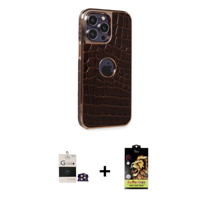 MARSİLYAN™- iPhone 14 Pro Max Kılıf Ufuk Form Prime - Siyah Buffer Cam Ekran Koruyucu + Gold Bilvis Titan Kamera Lens