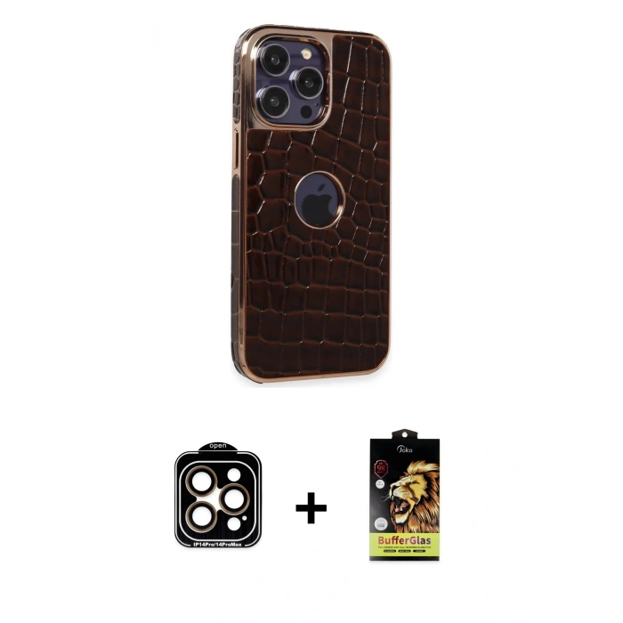 MARSİLYAN™- iPhone 14 Pro Max Kılıf Ufuk Form Prime - Siyah Buffer Cam Ekran Koruyucu + PVD Metal Kamera Lens - TU