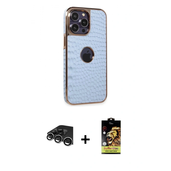 MARSİLYAN™- iPhone 14 Pro Max Kılıf Ufuk Form Prime - Siyah Buffer Cam Ekran Koruyucu + Raze Metal Kamera Lens - GS