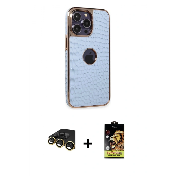 MARSİLYAN™- iPhone 14 Pro Max Kılıf Ufuk Form Prime - Siyah Buffer Cam Ekran Koruyucu + Raze Metal Kamera Lens - GD