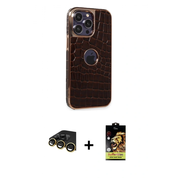 MARSİLYAN™- iPhone 14 Pro Max Kılıf Ufuk Form Prime - Siyah Buffer Cam Ekran Koruyucu + Raze Metal Kamera Lens - GD