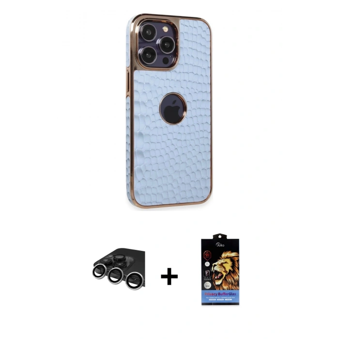 MARSİLYAN™- iPhone 14 Pro Max Kılıf Ufuk Form Prime - Siyah Buffer Hayalet Cam Ekran Koruyucu + Gümüş Raze Metal Kamera Lens