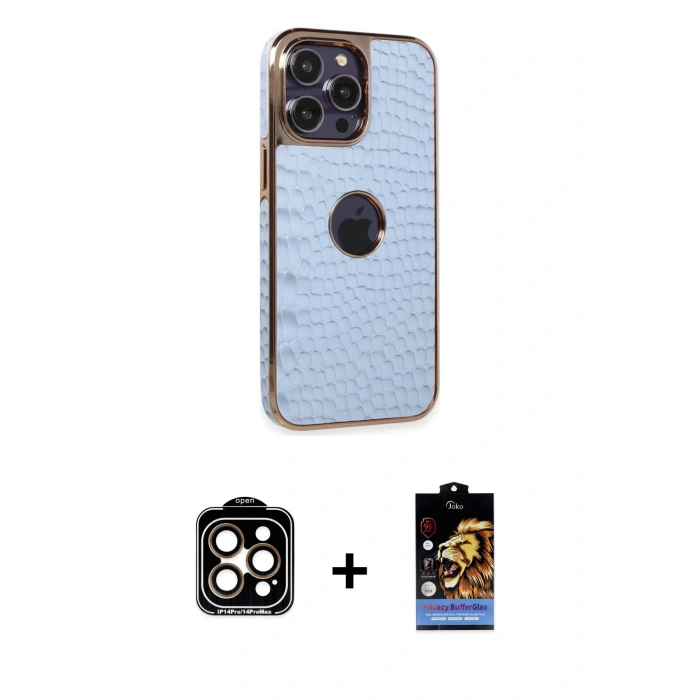 MARSİLYAN™- iPhone 14 Pro Max Kılıf Ufuk Form Prime - Siyah Buffer Hayalet Cam Ekran Koruyucu + PVD Metal Kamera Lens - TU