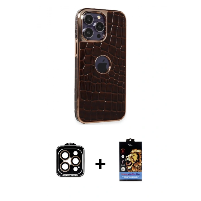 MARSİLYAN™- iPhone 14 Pro Max Kılıf Ufuk Form Prime - Siyah Buffer Hayalet Cam Ekran Koruyucu + PVD Metal Kamera Lens - TU
