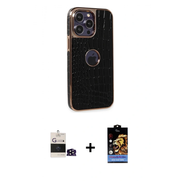 MARSİLYAN™- iPhone 14 Pro Max Kılıf Ufuk Form Prime - Siyah Buffer Hayalet Cam Ekran Koruyucu + Bilvis Titan Kamera Lens - SH
