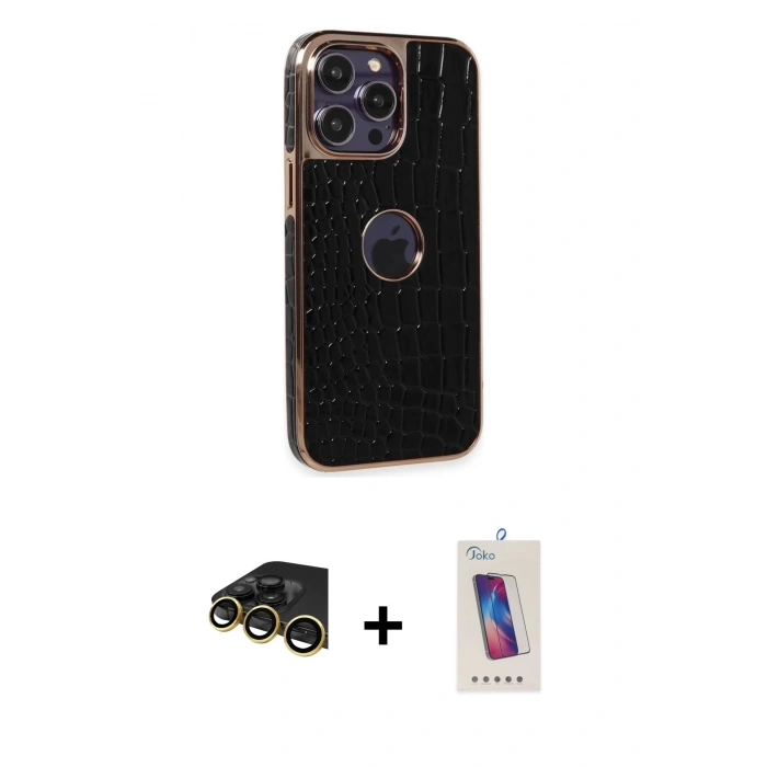 MARSİLYAN™- iPhone 14 Pro Max Kılıf Ufuk Form Prime - Siyah Joko 5D Cam + Raze Metal Kamera Lens - GD