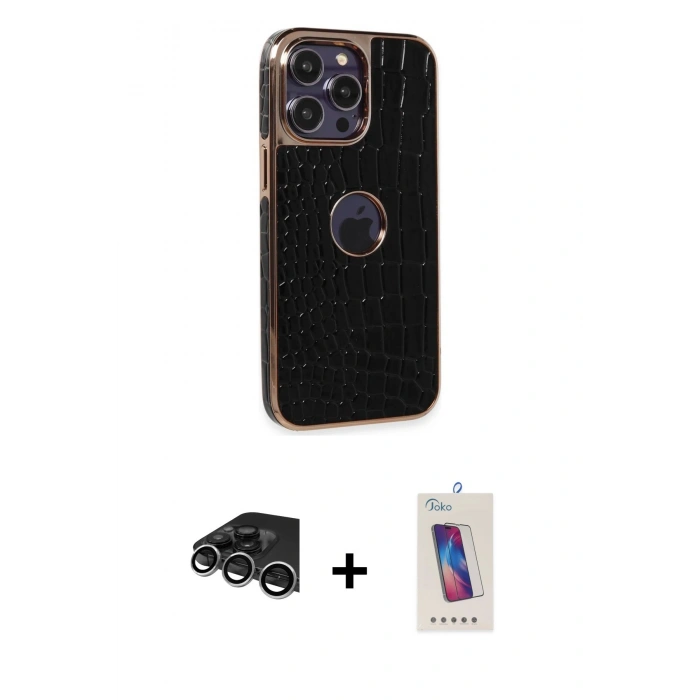MARSİLYAN™- iPhone 14 Pro Max Kılıf Ufuk Form Prime - Siyah Joko 5D Cam + Raze Metal Kamera Lens - GS