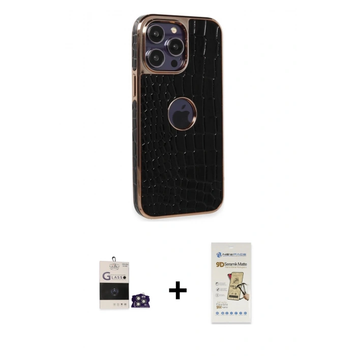 MARSİLYAN™- iPhone 14 Pro Max Kılıf Ufuk Form Prime - Siyah Mat Seramik Nano Ekran Koruyucu + Bilvis Titan Kamera Lens - GS
