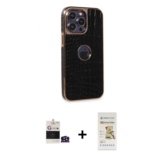 MARSİLYAN™- iPhone 14 Pro Max Kılıf Ufuk Form Prime - Siyah Mat Seramik Nano Ekran Koruyucu + Bilvis Titan Kamera Lens - DNMR
