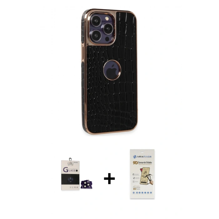 MARSİLYAN™- iPhone 14 Pro Max Kılıf Ufuk Form Prime - Siyah Mat Seramik Nano Ekran Koruyucu + Bilvis Titan Kamera Lens - SH