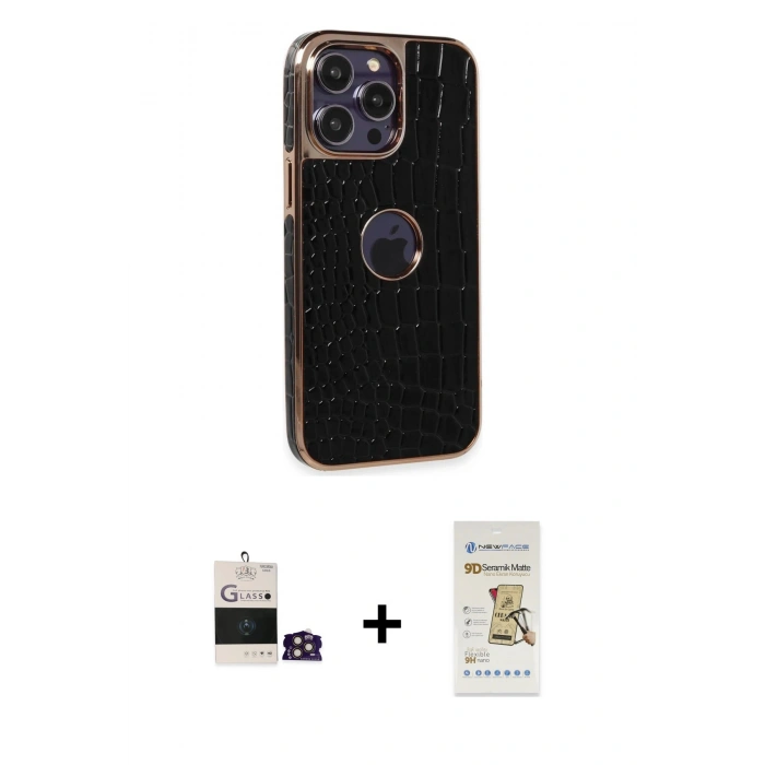 MARSİLYAN™- iPhone 14 Pro Max Kılıf Ufuk Form Prime - Siyah Mat Seramik Nano Ekran Koruyucu + Bilvis Titan Kamera Lens - GD