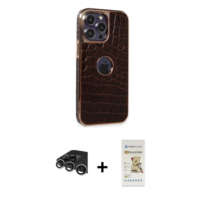MARSİLYAN™- iPhone 14 Pro Max Kılıf Ufuk Form Prime - Siyah Mat Seramik Nano Ekran Koruyucu + Raze Metal Kamera Lens - GS