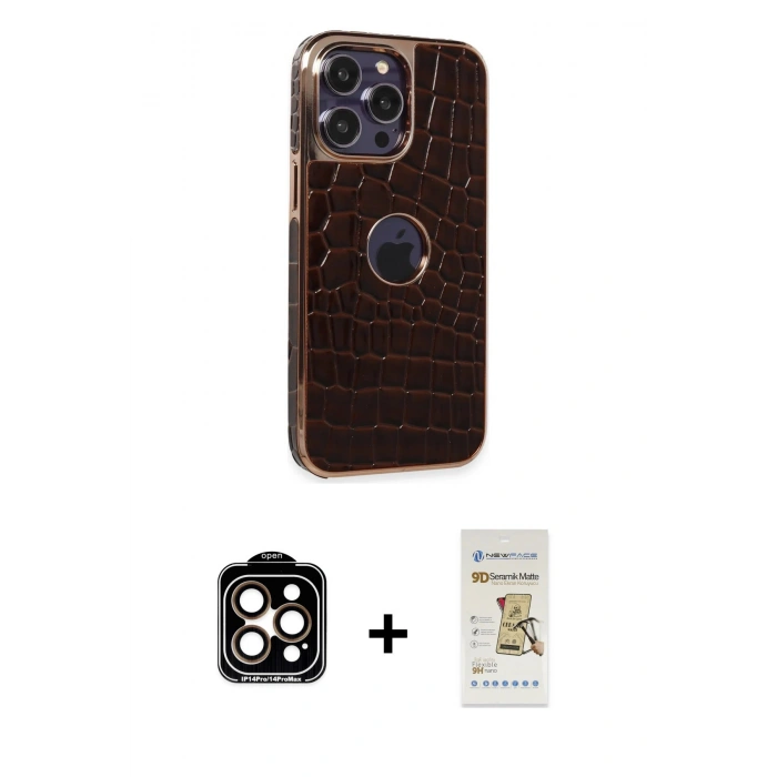 MARSİLYAN™- iPhone 14 Pro Max Kılıf Ufuk Form Prime - Siyah Mat Seramik Nano Ekran Koruyucu + PVD Metal Kamera Lens - TU